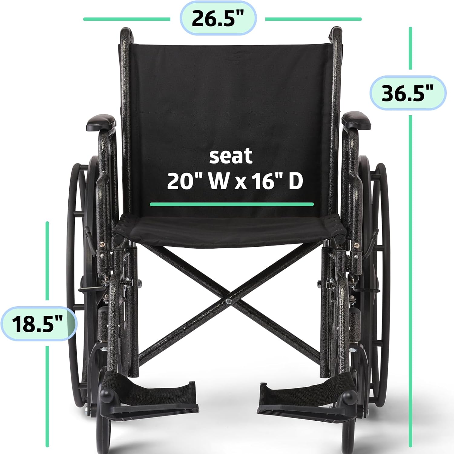 Medline Comfortable Folding Wheelchair with Swing-Back Desk-Length Arms and Swing-Away Footrests, 20”W x 16”D Seat - Image 6