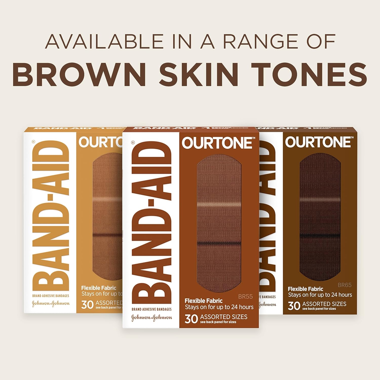 Band-Aid Brand Ourtone Adhesive Bandages, Flexible Protection & Care of Minor Cuts & Scrapes, Quilt-Aid Pad for Painful Wounds, BR65, Assorted Sizes, 30 ct, Pack of 3 - Image 5